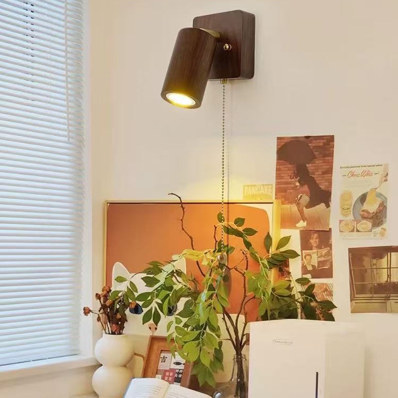 Đèn tường Led phong cách Nhật Bản có công tắc dây kéo, Đèn tường pha óc chó cổ điển, Thích hợp cho phòng khách, phòng ngủ, học tập