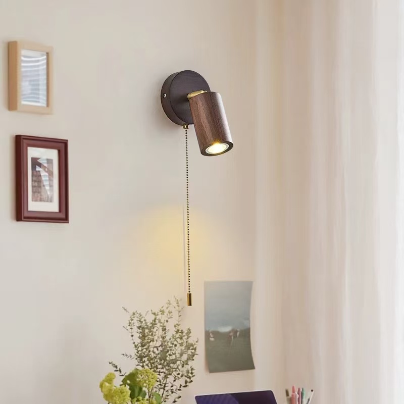 Đèn tường Led phong cách Nhật Bản có công tắc dây kéo, Đèn tường pha óc chó cổ điển, Thích hợp cho phòng khách, phòng ngủ, học tập