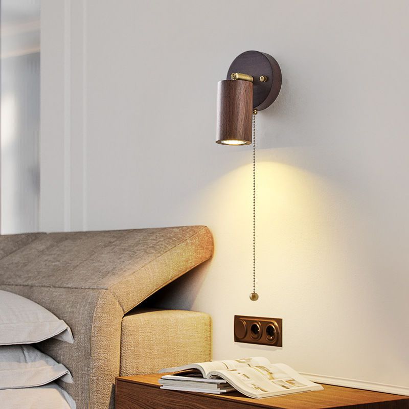 Đèn tường Led phong cách Nhật Bản có công tắc dây kéo, Đèn tường pha óc chó cổ điển, Thích hợp cho phòng khách, phòng ngủ, học tập