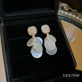 Drejew 925Silver kim vỏ tròn tua rua mắt mèo bông tai theo phong cách kỳ nghỉ biển bông tai nhẹ nhàng sang trọng cao cấp khí chất dành cho nữ