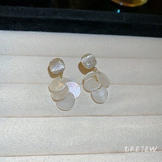 Drejew 925Silver kim vỏ tròn tua rua mắt mèo bông tai theo phong cách kỳ nghỉ biển bông tai nhẹ nhàng sang trọng cao cấp khí chất dành cho nữ