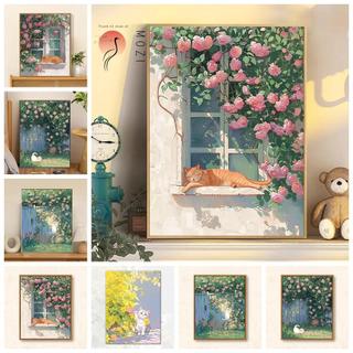 Mozi ✨40 x 50cm / 30 x 40cm tranh số hóa tô màu theo số họa tiết mèo dễ thương, tranh sơn dầu số hoá, bộ tô màu theo số theo yêu cầu
