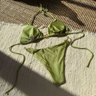 Đồ Bơi Nữ Màu Kẹo Xoắn Khóa Dây Hai Mảnh Bikini Đồ Bơi