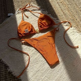 Đồ Bơi Nữ Màu Kẹo Xoắn Khóa Dây Hai Mảnh Bikini Đồ Bơi