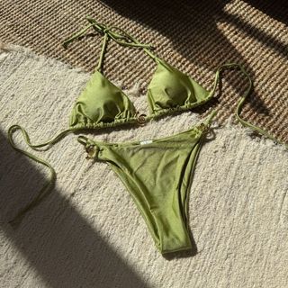 Đồ Bơi Nữ Màu Kẹo Xoắn Khóa Dây Hai Mảnh Bikini Đồ Bơi