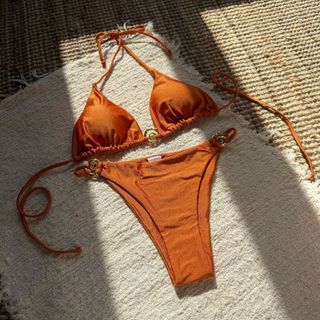 Đồ Bơi Nữ Màu Kẹo Xoắn Khóa Dây Hai Mảnh Bikini Đồ Bơi