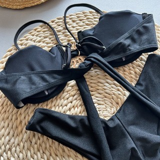 Đồ bơi nữ Màu trơn Underwire Push Up Metal Twist Two Piece Tie Bikini Đồ bơi