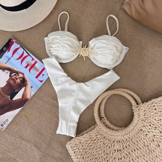 Đồ bơi nữ Màu trơn Underwire Push Up Metal Twist Two Piece Tie Bikini Đồ bơi