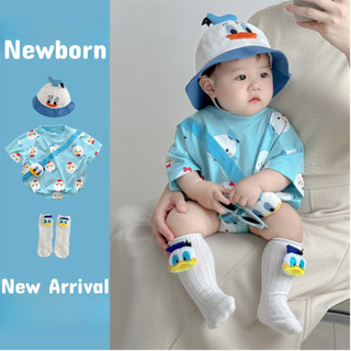 Bé Sơ Sinh Mùa Hè Mới Bé Trai Bé Gái Tay Ngắn Body Áo liền quần 0-24 Tháng