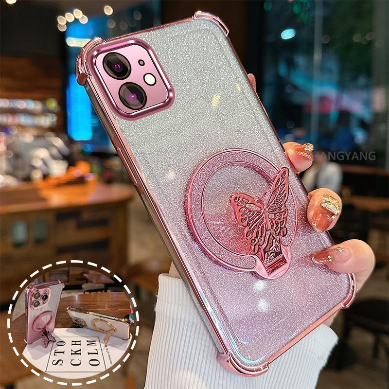 Ốp Lưng Cho iPhone 11 iPhone 11 Pro iPhone 11 Pro Max flash Bột Mạ Điện Bốn Góc Chống Rơi Vỏ Điện Thoại Thẩm Mỹ flash Bướm Giá Đỡ Thiết Kế Mới TPU Mềm