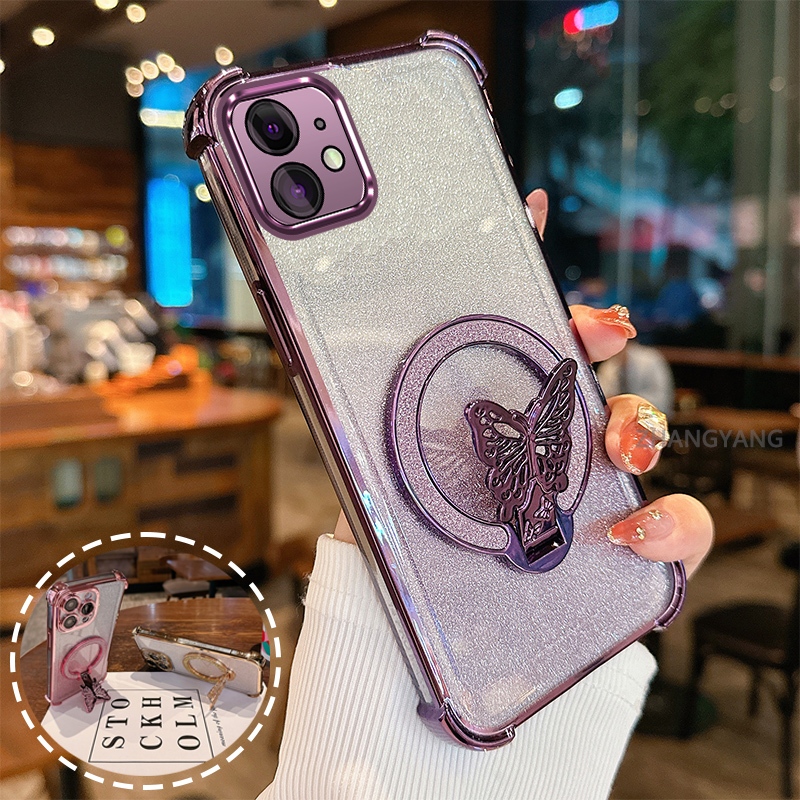 Ốp Lưng Cho iPhone 11 iPhone 11 Pro iPhone 11 Pro Max flash Bột Mạ Điện Bốn Góc Chống Rơi Vỏ Điện Thoại Thẩm Mỹ flash Bướm Giá Đỡ Thiết Kế Mới TPU Mềm