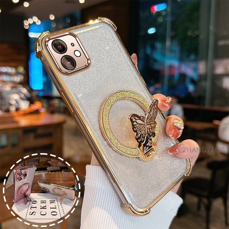 Ốp Lưng Cho iPhone 11 iPhone 11 Pro iPhone 11 Pro Max flash Bột Mạ Điện Bốn Góc Chống Rơi Vỏ Điện Thoại Thẩm Mỹ flash Bướm Giá Đỡ Thiết Kế Mới TPU Mềm