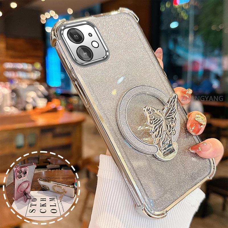Ốp Lưng Cho iPhone 11 iPhone 11 Pro iPhone 11 Pro Max flash Bột Mạ Điện Bốn Góc Chống Rơi Vỏ Điện Thoại Thẩm Mỹ flash Bướm Giá Đỡ Thiết Kế Mới TPU Mềm