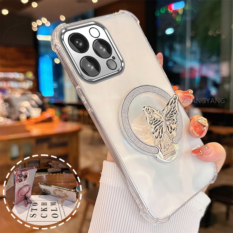 Ốp Lưng Cho iPhone 15 Pro Max 15 Plus flash Bột Mạ Điện Bốn Góc Chống Rơi Vỏ Điện Thoại Thẩm Mỹ flash Bướm Giá Đỡ Thiết Kế Mới TPU Mềm Trường Hợp