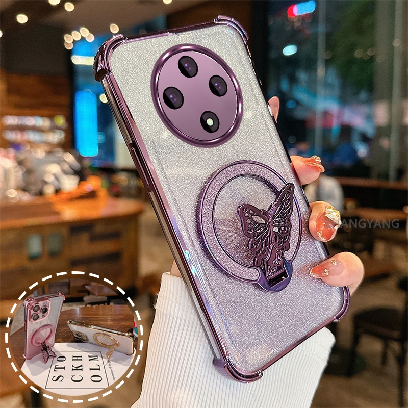 Ốp Lưng Cho OPPO reno 12F 5G flash Bột Mạ Điện Bốn Góc Chống Rơi Vỏ Điện Thoại Thẩm Mỹ flash Bướm Giá Đỡ Thiết Kế Mới TPU Mềm Trường Hợp