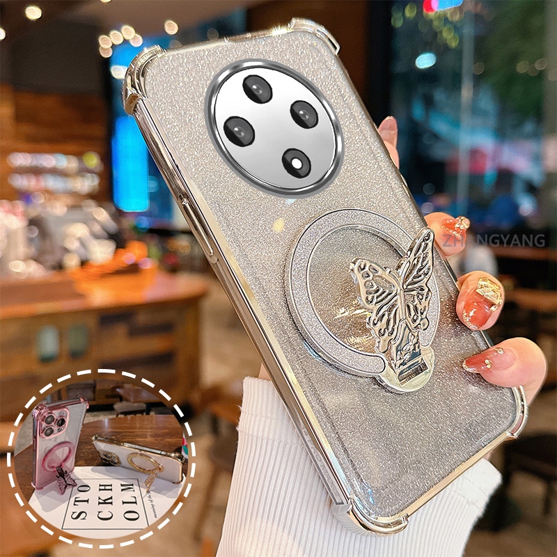 Ốp Lưng Cho OPPO reno 12F 5G flash Bột Mạ Điện Bốn Góc Chống Rơi Vỏ Điện Thoại Thẩm Mỹ flash Bướm Giá Đỡ Thiết Kế Mới TPU Mềm Trường Hợp