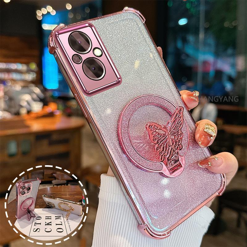 Ốp Lưng Cho OPPO RENO 7Z 5G RENO 8Z 5G flash Bột Mạ Điện Bốn Góc Chống Rơi Vỏ Điện Thoại Thẩm Mỹ flash Bướm Giá Đỡ Thiết Kế Mới TPU Mềm