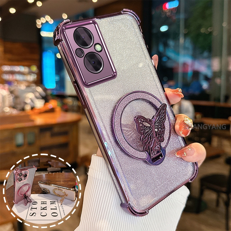 Ốp Lưng Cho OPPO RENO 7Z 5G RENO 8Z 5G flash Bột Mạ Điện Bốn Góc Chống Rơi Vỏ Điện Thoại Thẩm Mỹ flash Bướm Giá Đỡ Thiết Kế Mới TPU Mềm