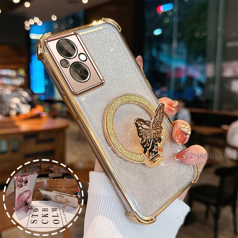 Ốp Lưng Cho OPPO RENO 7Z 5G RENO 8Z 5G flash Bột Mạ Điện Bốn Góc Chống Rơi Vỏ Điện Thoại Thẩm Mỹ flash Bướm Giá Đỡ Thiết Kế Mới TPU Mềm
