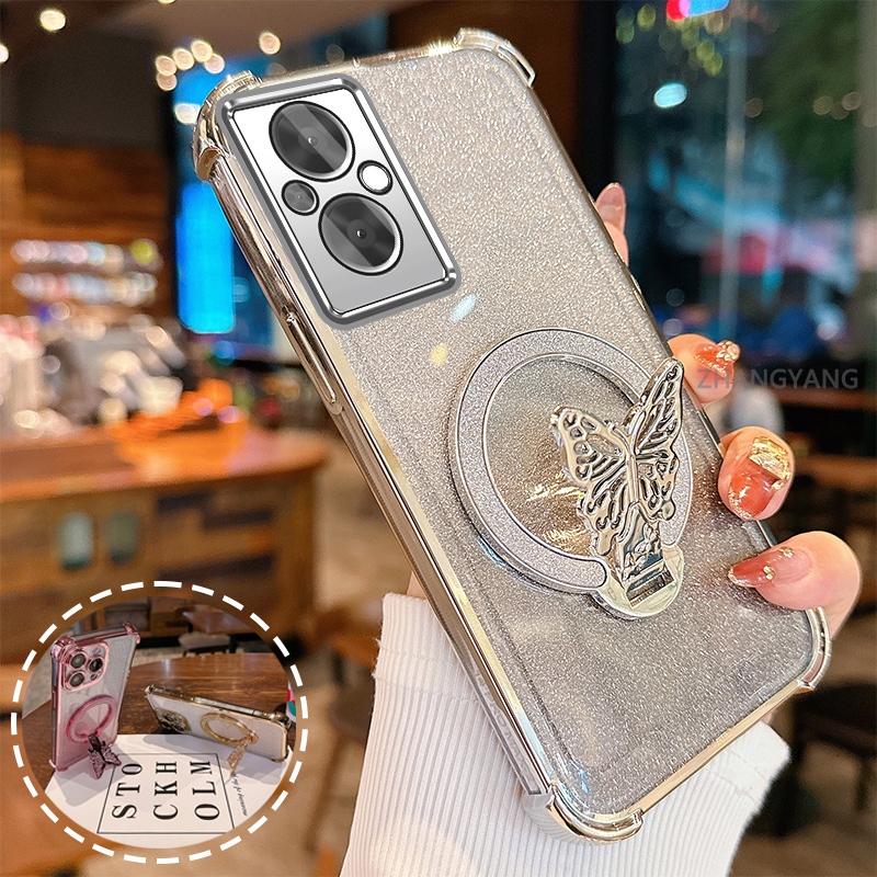 Ốp Lưng Cho OPPO RENO 7Z 5G RENO 8Z 5G flash Bột Mạ Điện Bốn Góc Chống Rơi Vỏ Điện Thoại Thẩm Mỹ flash Bướm Giá Đỡ Thiết Kế Mới TPU Mềm
