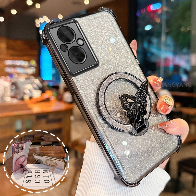 Ốp Lưng Cho OPPO RENO 7Z 5G RENO 8Z 5G flash Bột Mạ Điện Bốn Góc Chống Rơi Vỏ Điện Thoại Thẩm Mỹ flash Bướm Giá Đỡ Thiết Kế Mới TPU Mềm