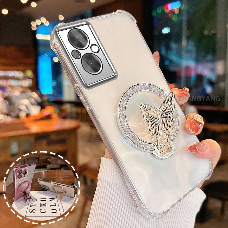 Ốp Lưng Cho OPPO RENO 7Z 5G RENO 8Z 5G flash Bột Mạ Điện Bốn Góc Chống Rơi Vỏ Điện Thoại Thẩm Mỹ flash Bướm Giá Đỡ Thiết Kế Mới TPU Mềm
