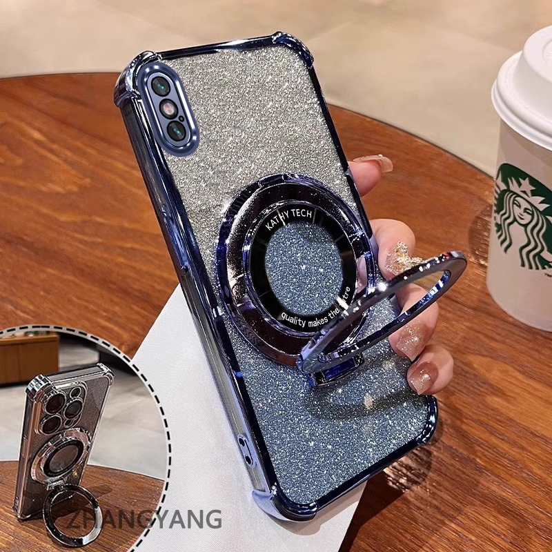 Ốp Lưng Cho iPhone X Xs Xr Xs Max Mạ Điện Bốn Góc Chống Rơi Vỏ Điện Thoại Thẩm Mỹ flash 3D Giá Đỡ Điện Thoại Thiết Kế Mới TPU Mềm case