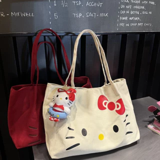 Túi vải in hình hellokitty dễ thương Nhật Bản Thời trang nữ phong cách giản dị đi làm hàng ngày Túi đeo vai dung tích lớn