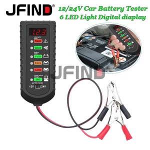 Máy kiểm tra pin ô tô kỹ thuật số 12V / 24V 6 đèn LED kỹ thuật số cho máy phân tích pin Honda Máy phân tích sức khỏe pin ô tô Công cụ chẩn đoán điện áp tự động