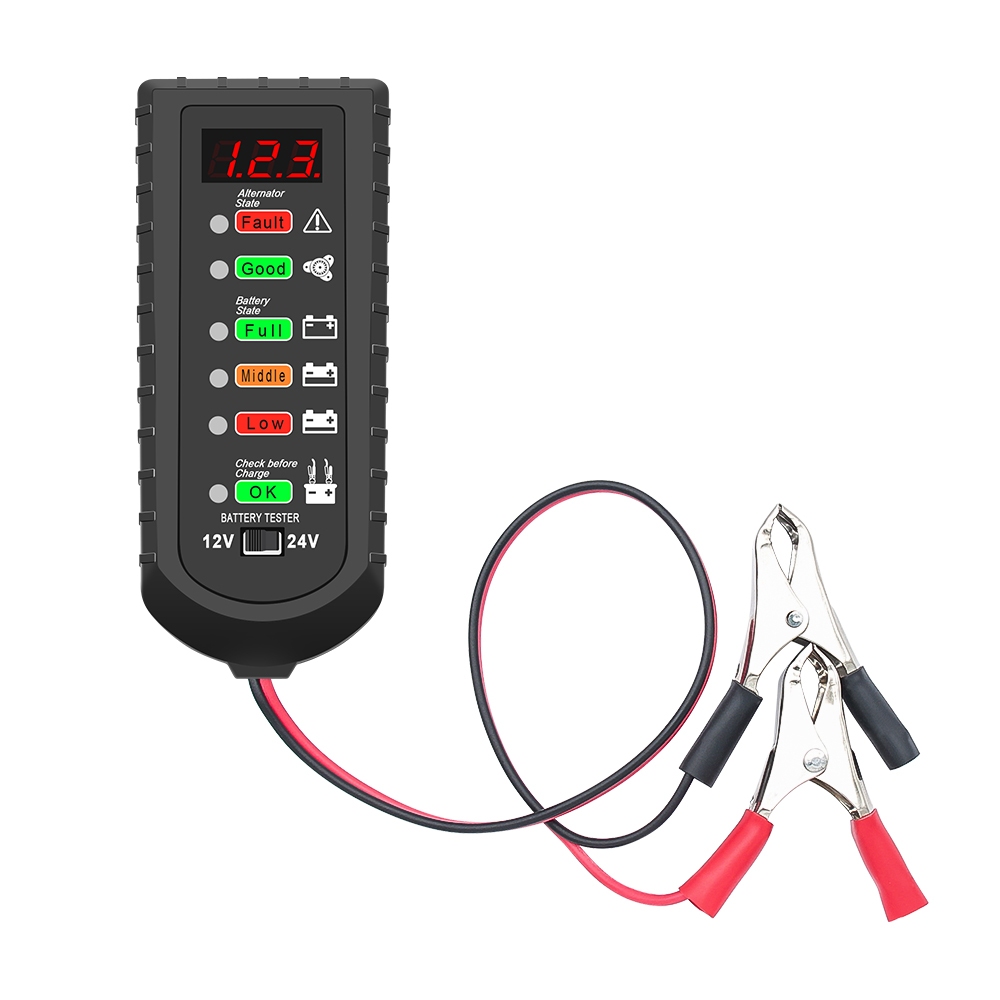 Máy kiểm tra pin ô tô kỹ thuật số 12V / 24V 6 đèn LED kỹ thuật số cho máy phân tích pin Honda Máy phân tích sức khỏe pin ô tô Công cụ chẩn đoán điện áp tự động