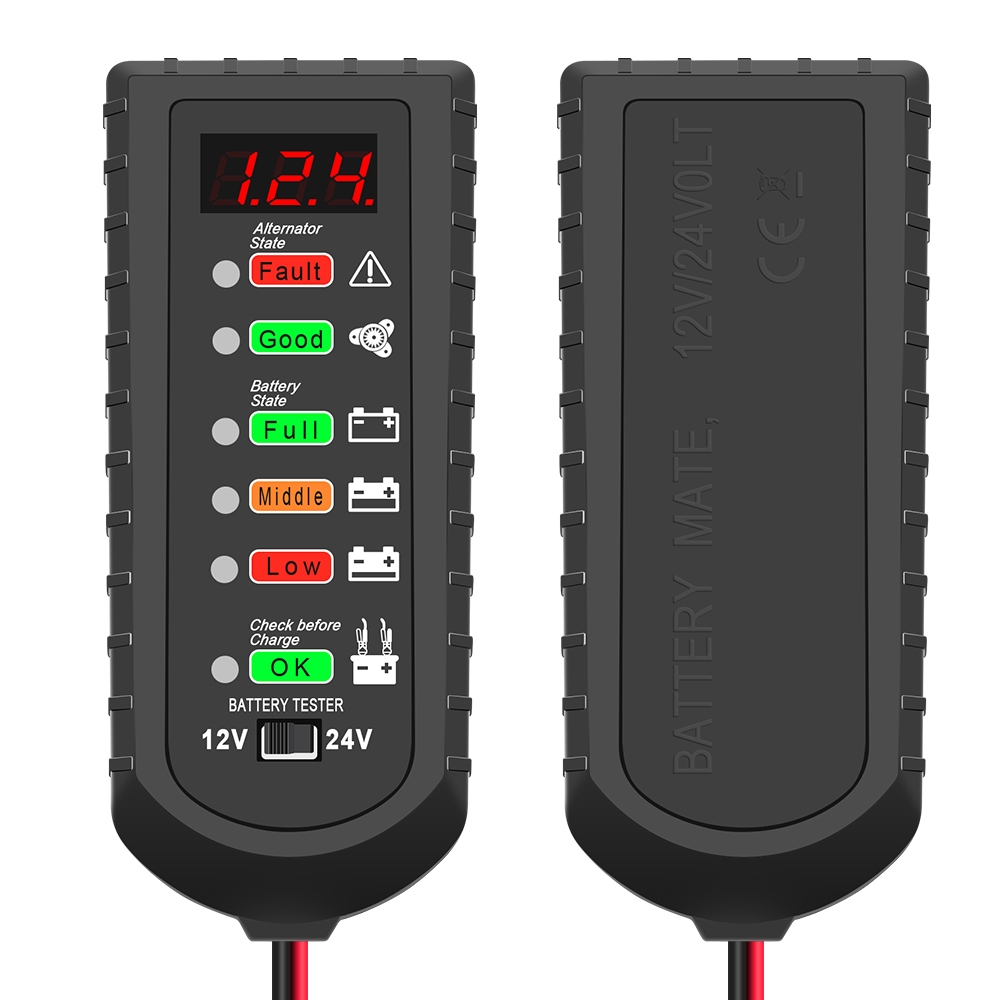 Máy kiểm tra pin ô tô kỹ thuật số 12V / 24V 6 đèn LED kỹ thuật số cho máy phân tích pin Honda Máy phân tích sức khỏe pin ô tô Công cụ chẩn đoán điện áp tự động