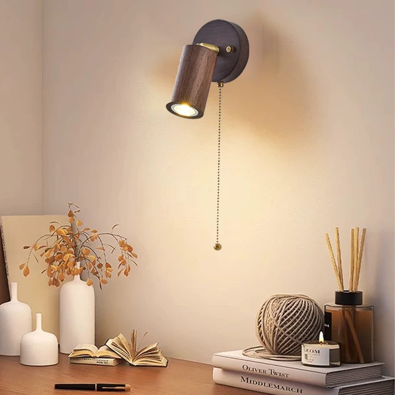 Đèn tường Led phong cách Nhật Bản có công tắc dây kéo, Đèn tường pha óc chó cổ điển, Thích hợp cho phòng khách, phòng ngủ, học tập