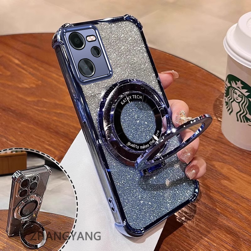 Ốp Lưng Cho Realme C35 Mạ Điện Bốn Góc Chống Rơi Vỏ Điện Thoại Thẩm Mỹ flash 3D Giá Đỡ Điện Thoại Thiết Kế Mới TPU Mềm case