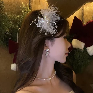 Lông ngỗng Bướm Ngọc Trai Kẹp Tóc Siêu Cổ Tích Ngọt Khí Chất Vịt Mỏ Kẹp Thời Trang Ánh Sáng Sang Trọng Phụ Kiện Tóc