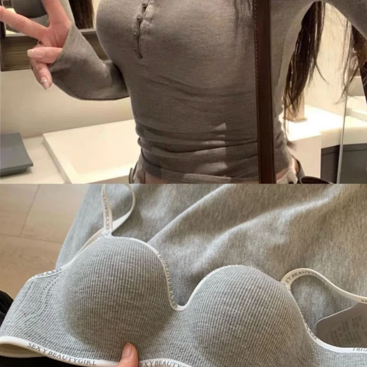 Silk Phoenix 👙 Cốc xốp dày cho bé gái Áo ngực Cotton mềm mại Đồ lót nữ liền mạch Bralette không dây dành cho nữ