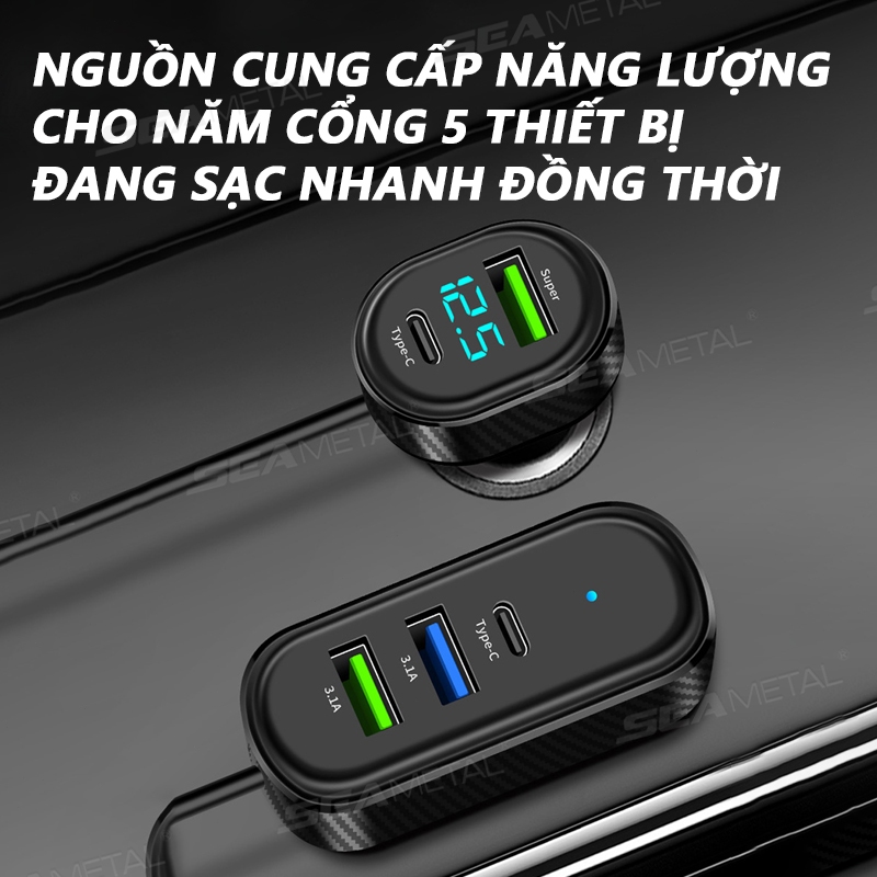 12V/24V Tẩu Sạc Nhanh SEAMETAL PD QC3.0 USB C 5 Cổng 66W tẩu sạc nhanh ô tô