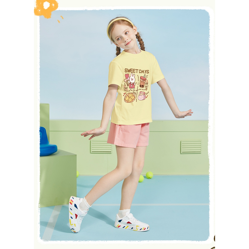 W.G.Q  Bộ đồ bé gái , Áo thun và quần Short Cotton ngắn tay nguyên chất Bộ đồ hai mảnh