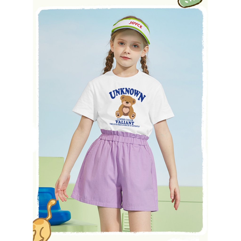 W.G.Q  Bộ đồ bé gái , Áo thun và quần Short Cotton ngắn tay nguyên chất Bộ đồ hai mảnh