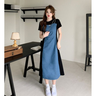 S-3XL Plus Size Đầm Nữ Phong Cách Hàn Quốc Váy Dài Tay Ngắn Phong Cách Retro Hoàng Gia Chị Gái Váy Nẹp Cắt Tỉa Đầm Một Mảnh Denim Đầm Con Gái Sang Trọng Plus Size Đầm Mùa Hè Bụng-Covering a-