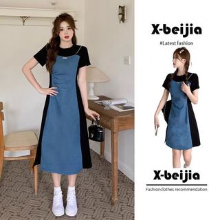S-3XL Plus Size Đầm Nữ Phong Cách Hàn Quốc Váy Dài Tay Ngắn Phong Cách Retro Hoàng Gia Chị Gái Váy Nẹp Cắt Tỉa Đầm Một Mảnh Denim Đầm Con Gái Sang Trọng Plus Size Đầm Mùa Hè Bụng-Covering a-