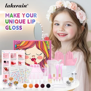 Lakerain DIY Lip Gloss Making Kit, Kids Lip Gloss For Girls Lip Gloss Kit Dưỡng ẩm Long lanh Lip Kit Quà tặng sáng tạo vui nhộn cho những người yêu thích trang điểm