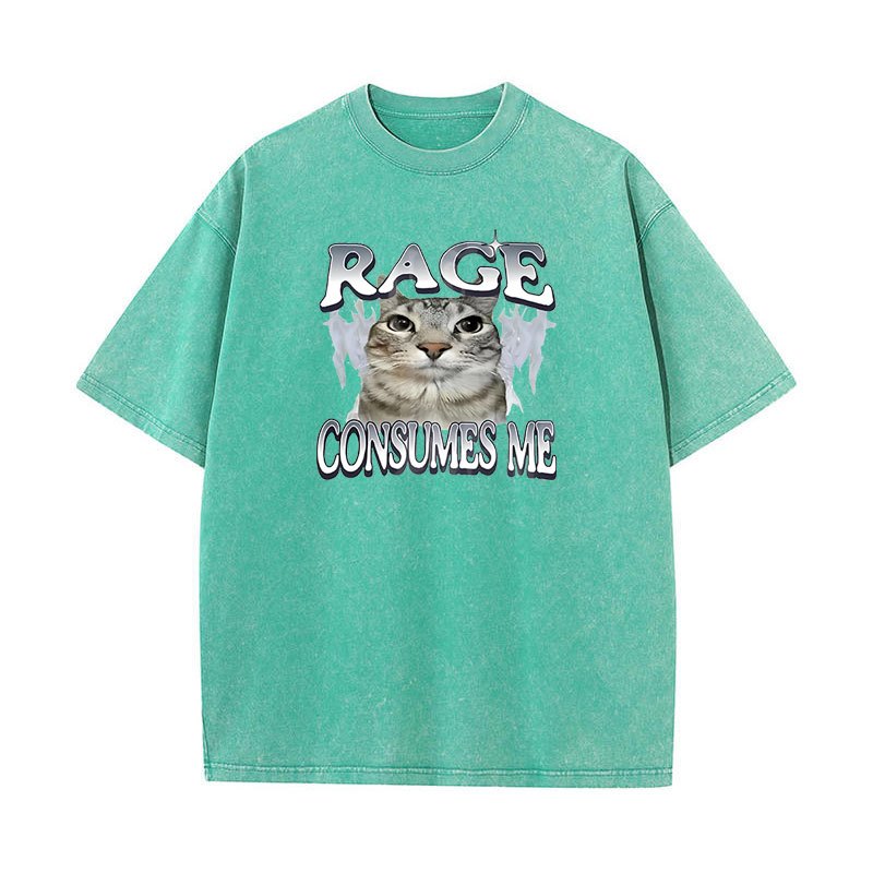 Rage Tiêu Thụ Tôi Mèo Áo Ngộ nghĩnh Mèo Meme In Hình Áo Thun Rửa Vintage Unhinding Silly Cat Graphic Tee Hài Hước Cotton Tay Ngắn Tee