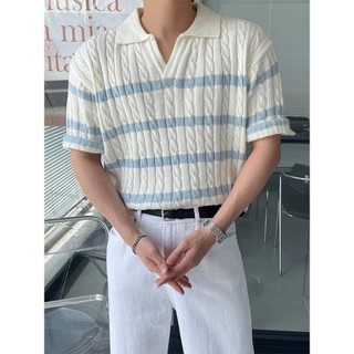 Áo thun polo dệt kim cao cấp Cơ bắp Nam cứng rắn Mỹ Ve áo ngắn tay xếp ly Áo thun xếp ly hình chữ V Lớp cổ áo lụa băng