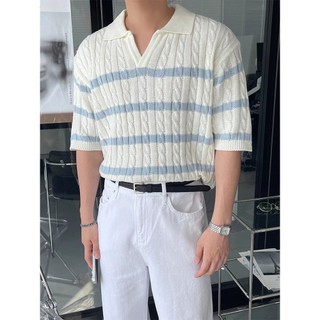 Áo thun polo dệt kim cao cấp Cơ bắp Nam cứng rắn Mỹ Ve áo ngắn tay xếp ly Áo thun xếp ly hình chữ V Lớp cổ áo lụa băng