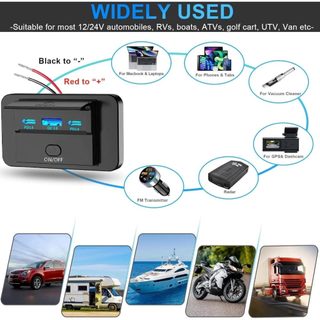 4 cổng 12/24V USB C Outlet Bảng điều khiển Tường gắn trên ổ cắm sạc xe hơi với công tắc nút Phụ kiện xe hơi không thấm nước cho xe buýt RV Truck