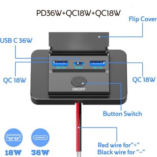 4 cổng 12/24V USB C Outlet Bảng điều khiển Tường gắn trên ổ cắm sạc xe hơi với công tắc nút Phụ kiện xe hơi không thấm nước cho xe buýt RV Truck