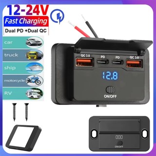 4 cổng 12/24V USB C Outlet Bảng điều khiển Tường gắn trên ổ cắm sạc xe hơi với công tắc nút Phụ kiện xe hơi không thấm nước cho xe buýt RV Truck