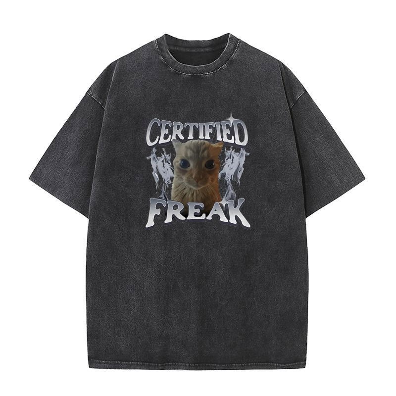 Được Chứng Nhận Freak Ngộ nghĩnh Mèo Meme Áo nam Nữ Rửa Vintage Kitty Graphic Tee Ngộ nghĩnh Thú Cưng Hài Hước Unisex 90 Y2k Quần Áo Cotton Áo Thun
