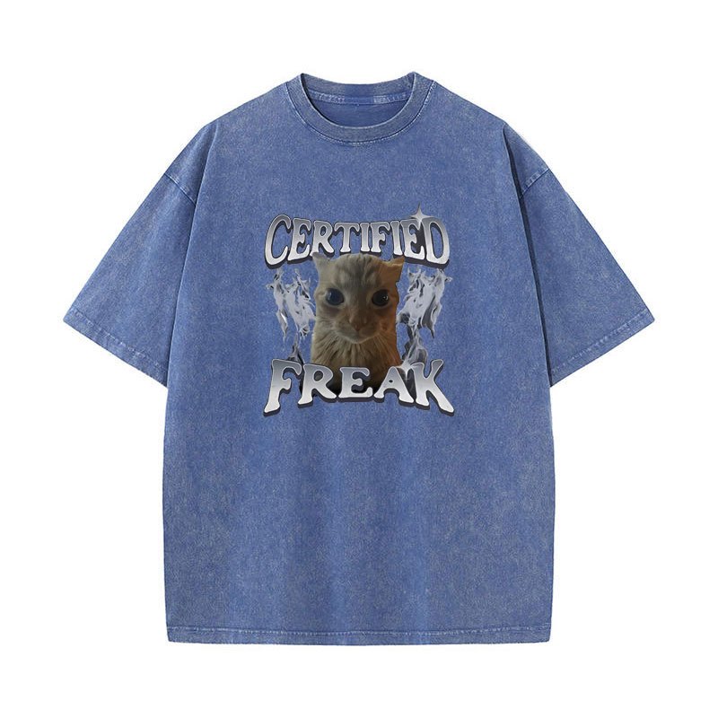 Được Chứng Nhận Freak Ngộ nghĩnh Mèo Meme Áo nam Nữ Rửa Vintage Kitty Graphic Tee Ngộ nghĩnh Thú Cưng Hài Hước Unisex 90 Y2k Quần Áo Cotton Áo Thun