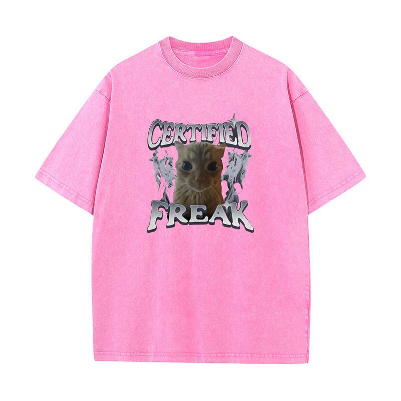 Được Chứng Nhận Freak Ngộ nghĩnh Mèo Meme Áo nam Nữ Rửa Vintage Kitty Graphic Tee Ngộ nghĩnh Thú Cưng Hài Hước Unisex 90 Y2k Quần Áo Cotton Áo Thun